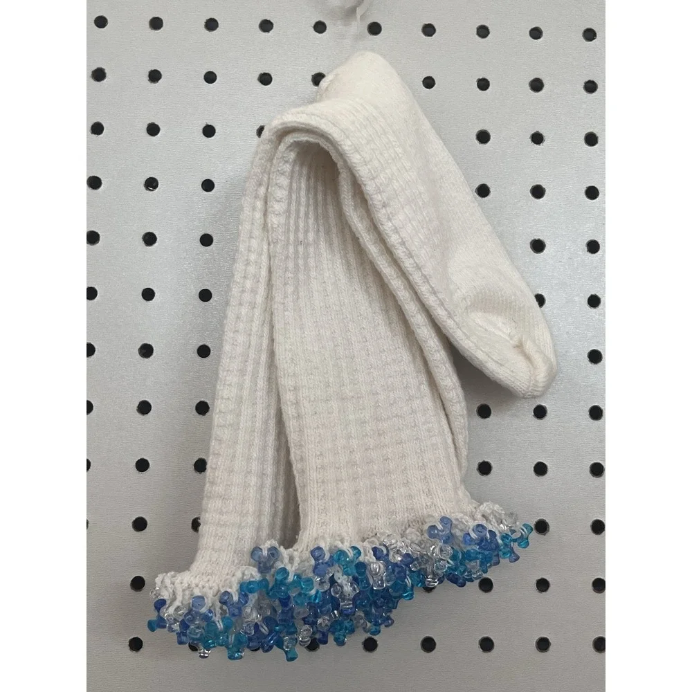 NWOT‎ White Blue Beaded Socks.